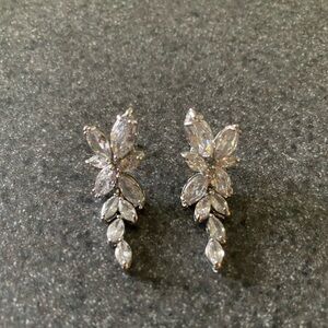 Crystal Marquise Drop Earrings - Silver Tone